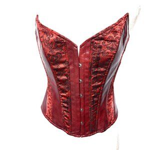 * Von Lancelot Vintage Y2K Red Blk Brocade & Faux Leather Corset Bustier Size 12